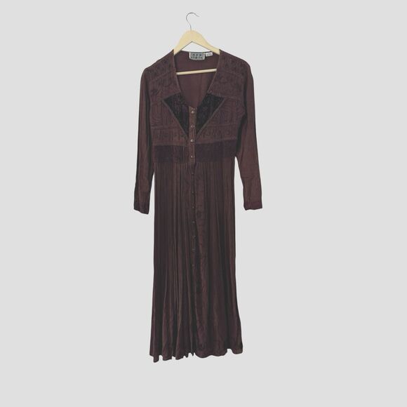 MPH Small Maxi Dress Fit & Flare Button Front Ethnic Embroidered Womens - Picture 1 of 15